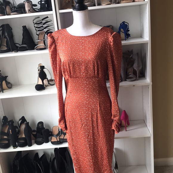 Missguided orange polka dot satin long sleeve dress size 8 - Picture 2 of 7